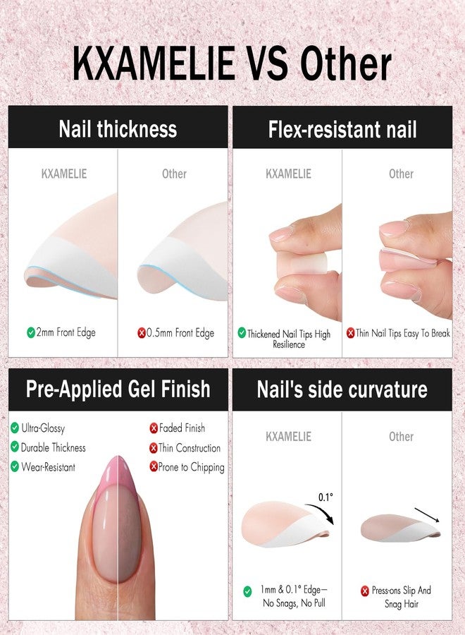 KXAMELIE Press On Nails Almond - Short French Tip Press On Nails with Glue, Natural Nude Fake Nails in 15 Sizes - 30 Soft Gel Glue on Nails Kit for Women, Supremely Fit, Elegant Light Pink French - Image 5